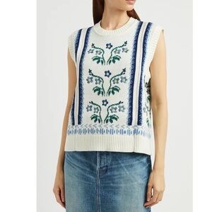 Lug Von Siga Cordelia White Floral-Embroidered Knitted Tank Vest - 100% Cotton